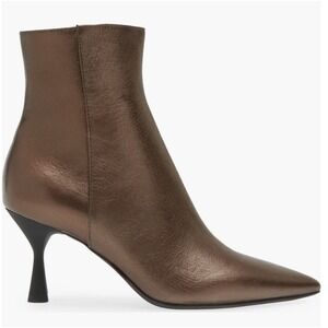 AGL Size 35.5 US 5.5 Metallic Bronze Leather Pointed Kitten Heel Ankle Boots NEW